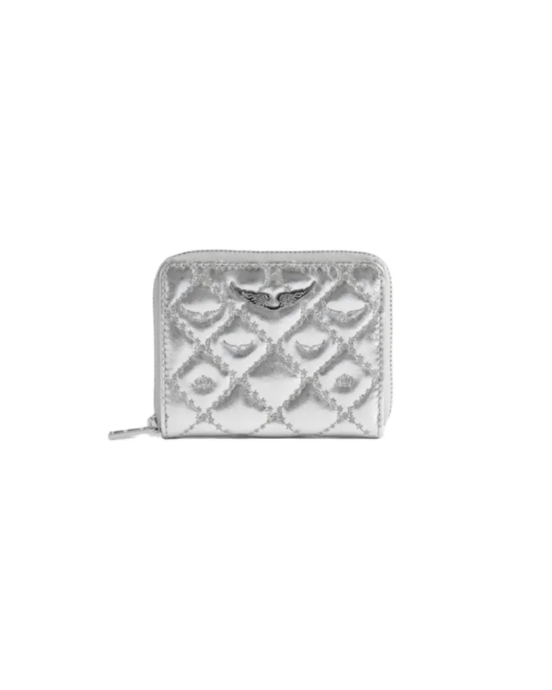 Zadig & Voltaire Mini ZV Monogram Metal Geldbörse Grau