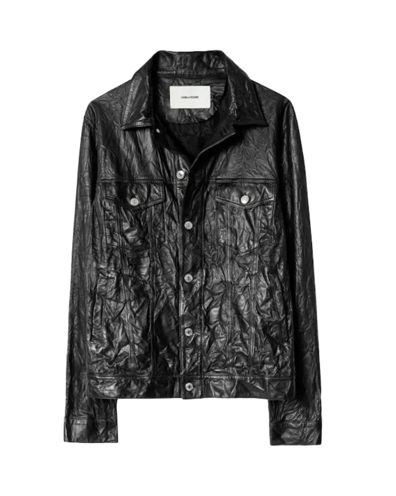 Zadig & Voltaire Lederjacke Base Knitterleder Schwarz