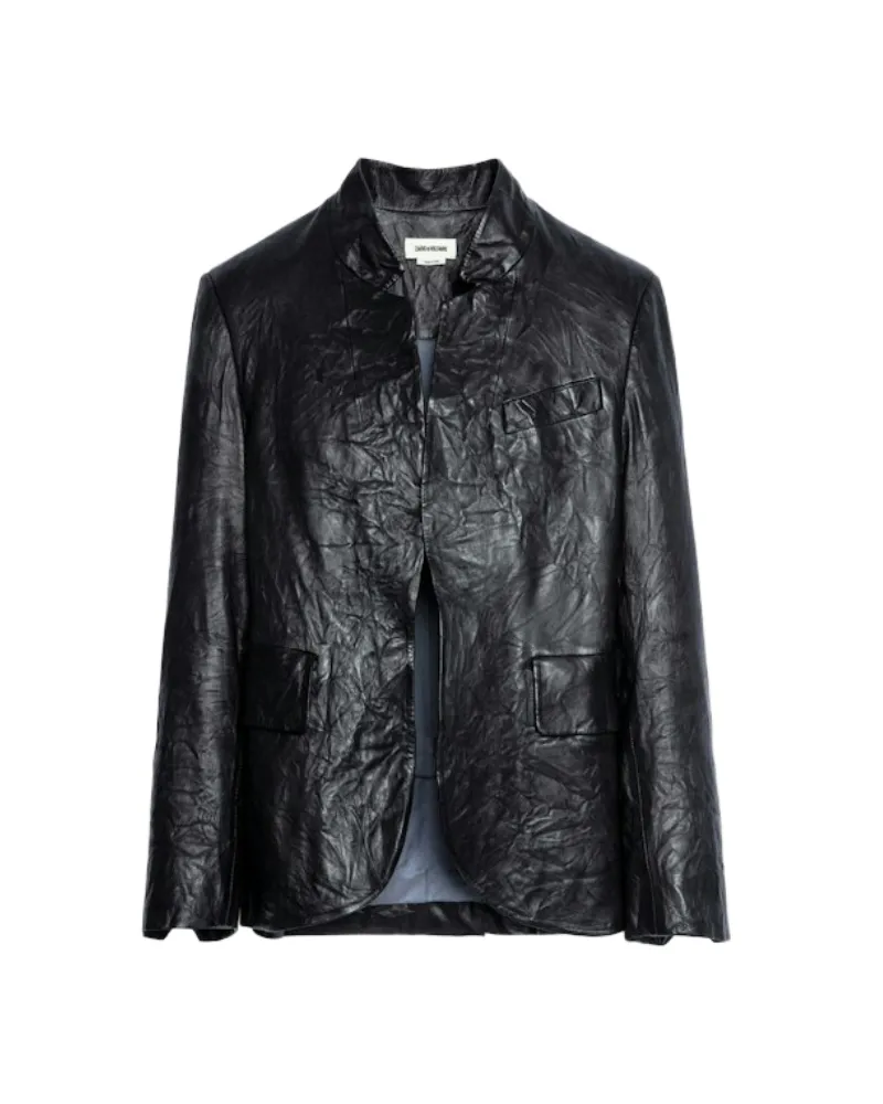 Zadig & Voltaire Blazer Verys Knitterlederjacke Schwarz