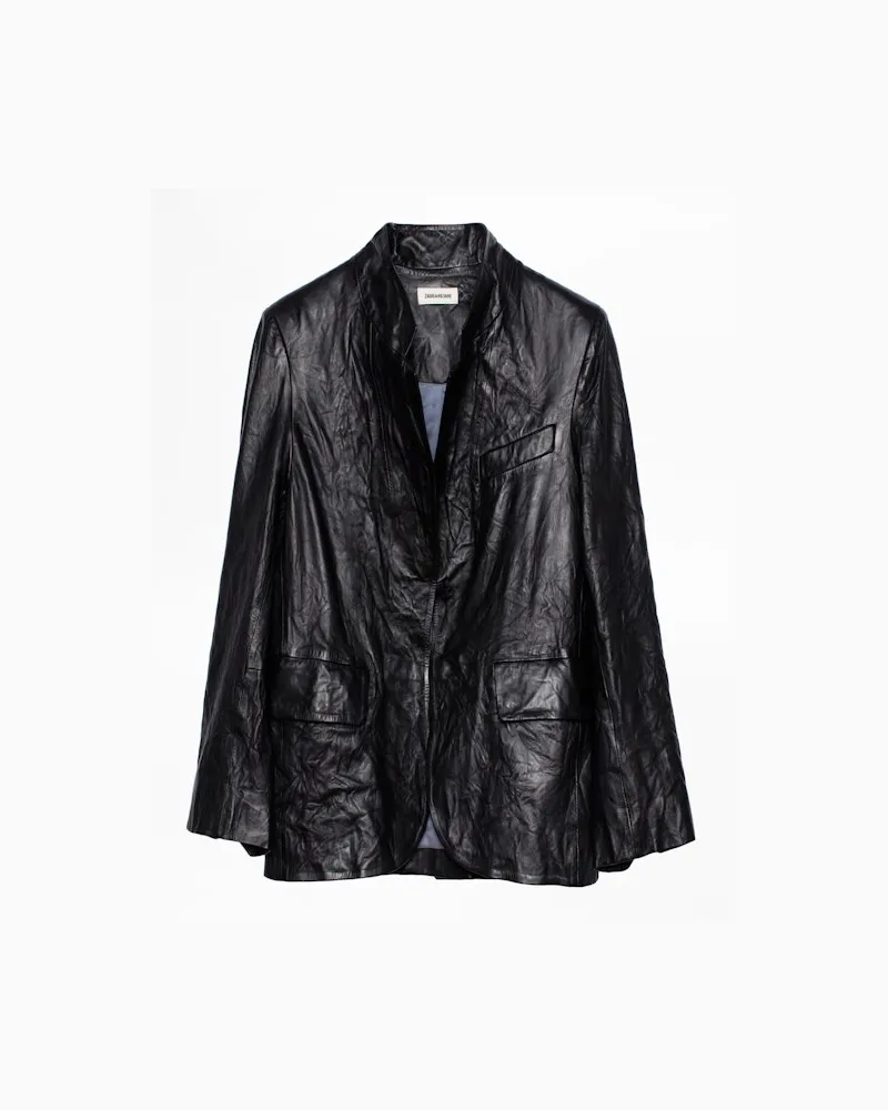 Zadig & Voltaire Blazer Verys Knitterlederjacke Schwarz