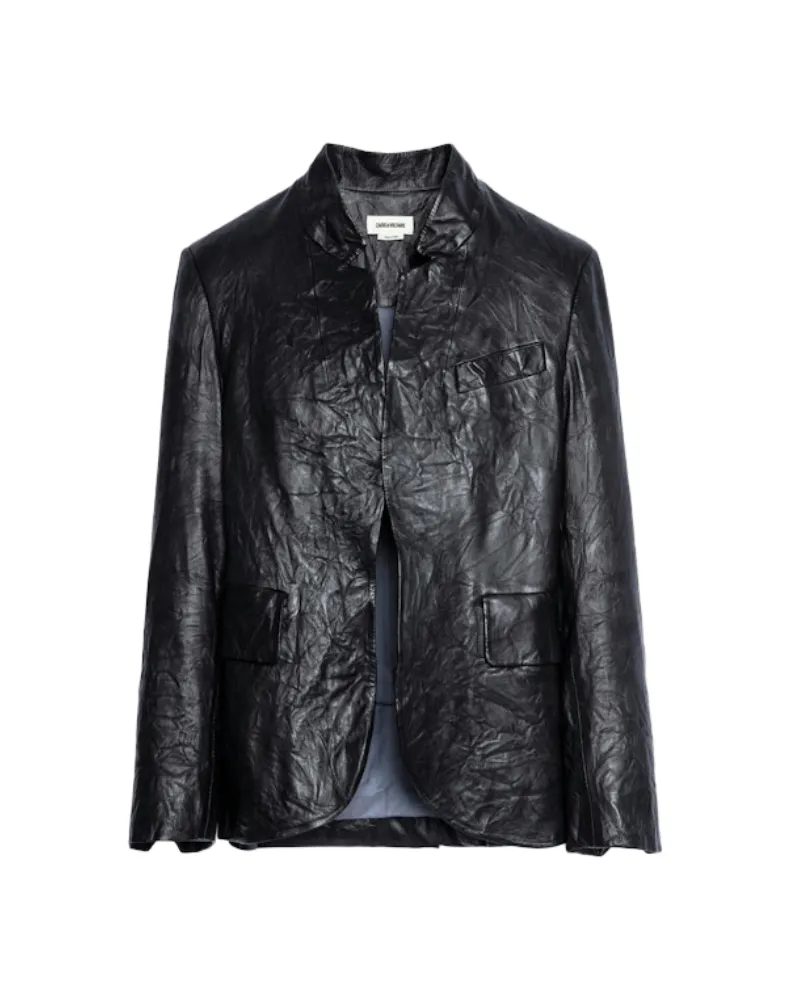 Zadig & Voltaire Blazer Verys Knitterlederjacke Schwarz