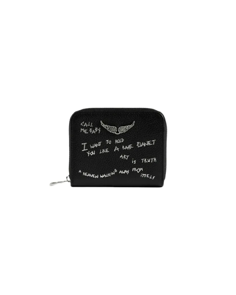 Zadig & Voltaire Mini ZV Graffiti Geldbörse Schwarz