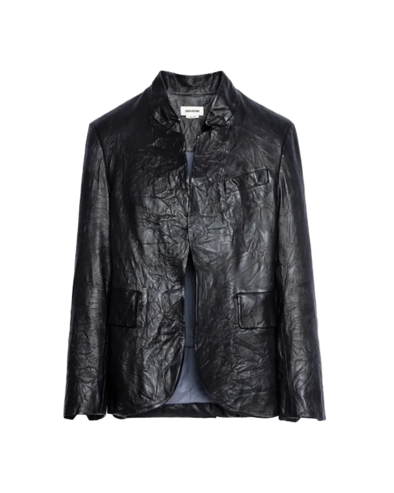 Zadig & Voltaire Blazer Verys Knitterlederjacke Schwarz