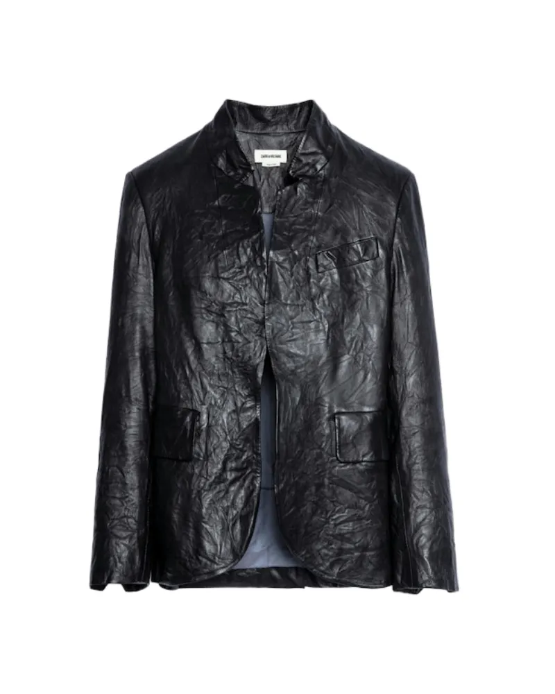Zadig & Voltaire Blazer Verys Knitterlederjacke Schwarz
