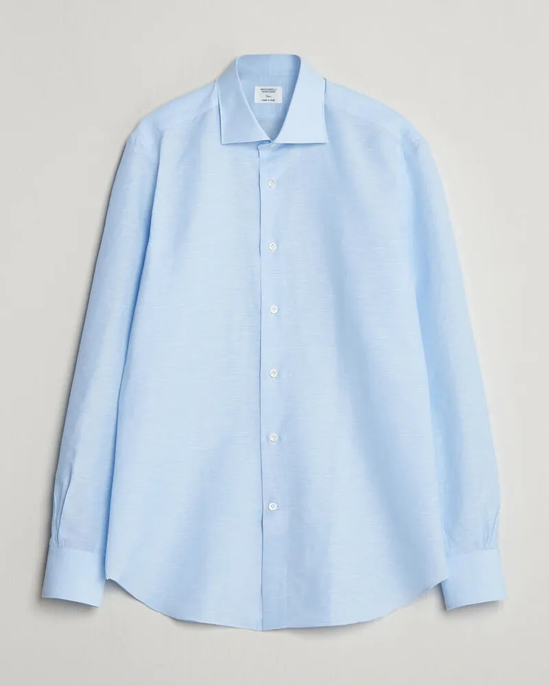 MAZZARELLI Soft Cotton/Linen Shirt Light Blue Blau