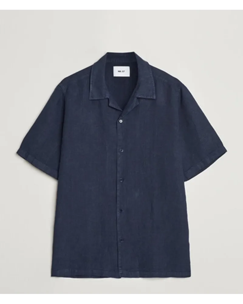 NN 07 Julio Leinen Resort Shirt Navy Blue Blau