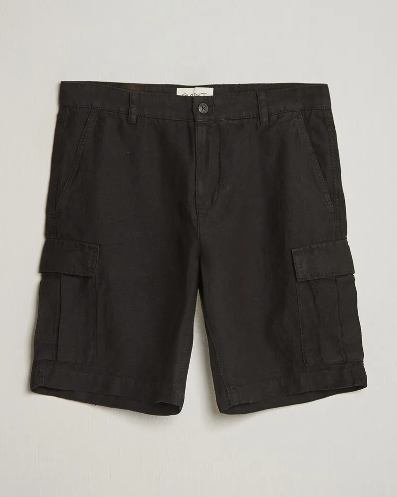 Gant Regular Fit Linen Cargo Shorts Ebony Black Schwarz