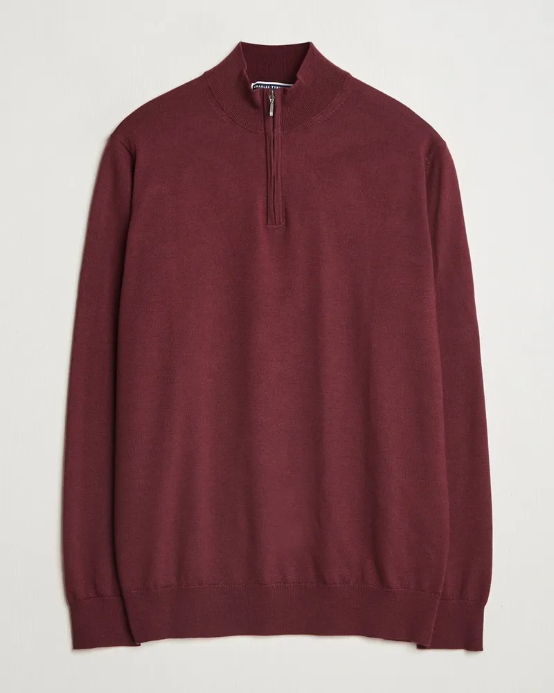 Charles Tyrwhitt Pure Merino Zip Neck Jumper Burgundy Red Rot