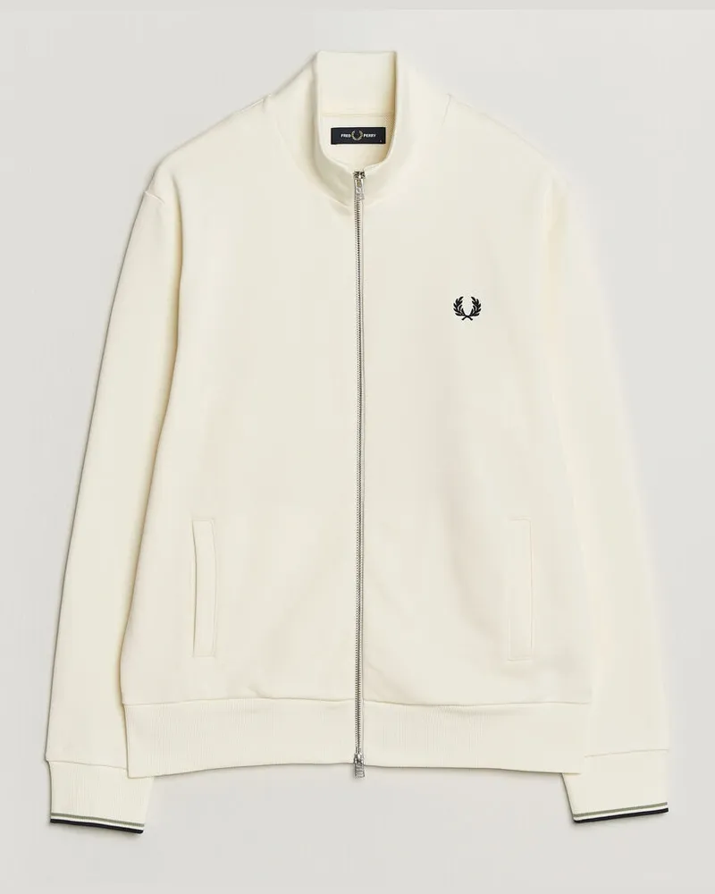 Fred Perry Full Zip Sweatshirt Ecru Weiß