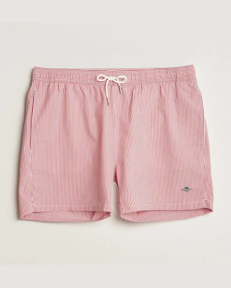 Gant Seersucker Striped Swimshorts Rose Red Rot