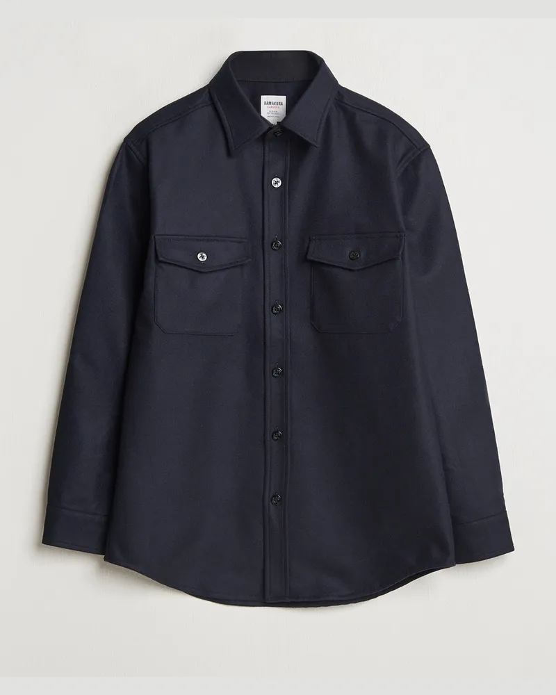 Kamakura Shirts Wool Flannel CPO Shirt Navy Blau