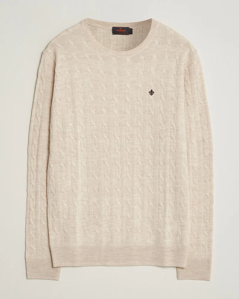 Morris Merino Cable O-Neck Off White Weiß