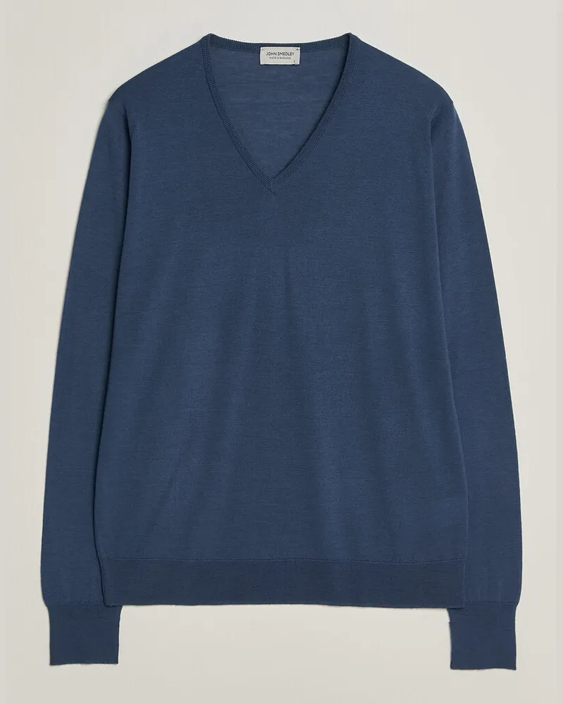 John Smedley Bobby Extra Fine Merino V-Neck Pullover Teal Firth Blau