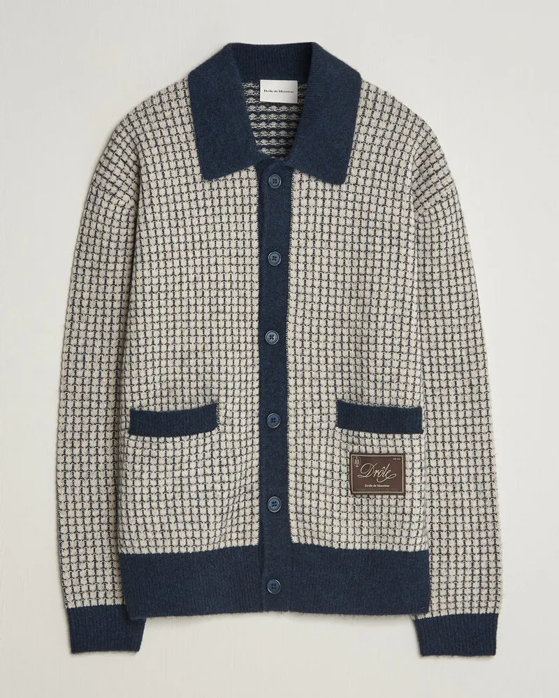 Drôle de Monsieur Waffle Knitted Cardigan Navy Blau