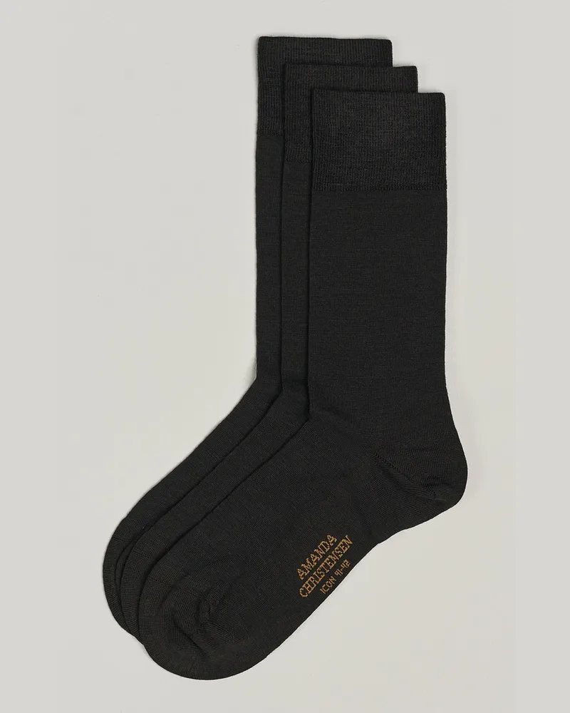 Amanda Christensen 3-Pack Icon Wool/Cotton Socks Dark Brown Braun