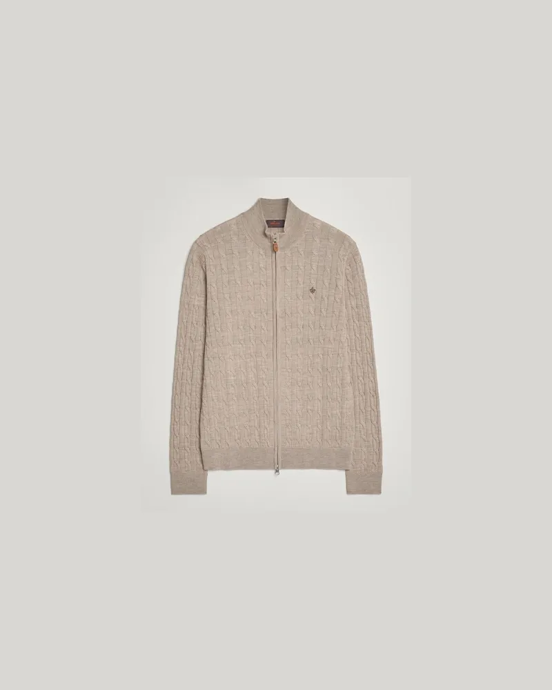 Morris Merino Cable Zip Cardigan Khaki Beige