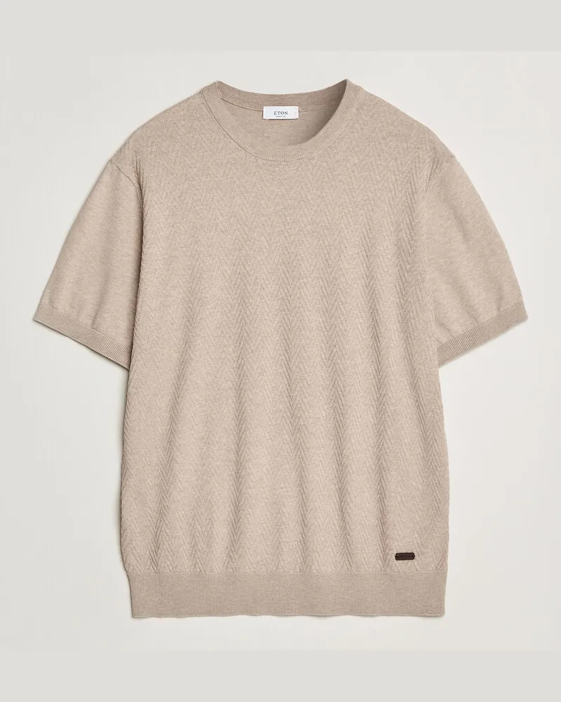 Eton Cotton Knitted Crew Neck T-Shirt Beige Beige