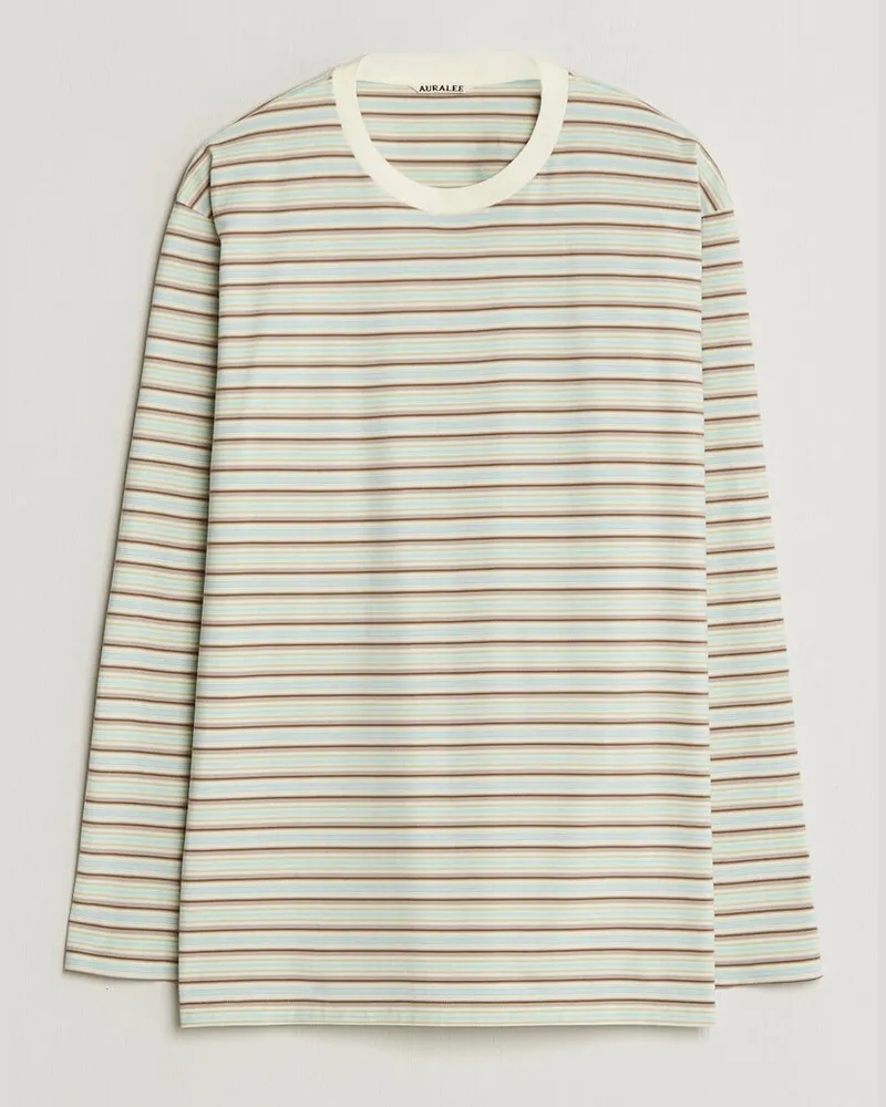 AURALEE Long Sleeve Cotton T-Shirt Mint Stripe Blau