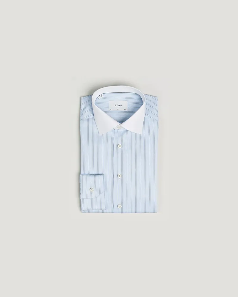 Eton Slim Fit Signature Twill Striped Shirt Light Blue Blau