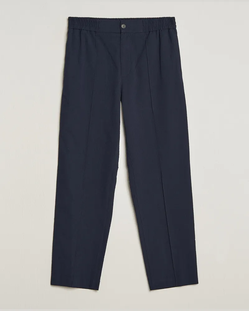 A.P.C. Joaquin Seersucker Drawstring Trousers Dark Navy Blau