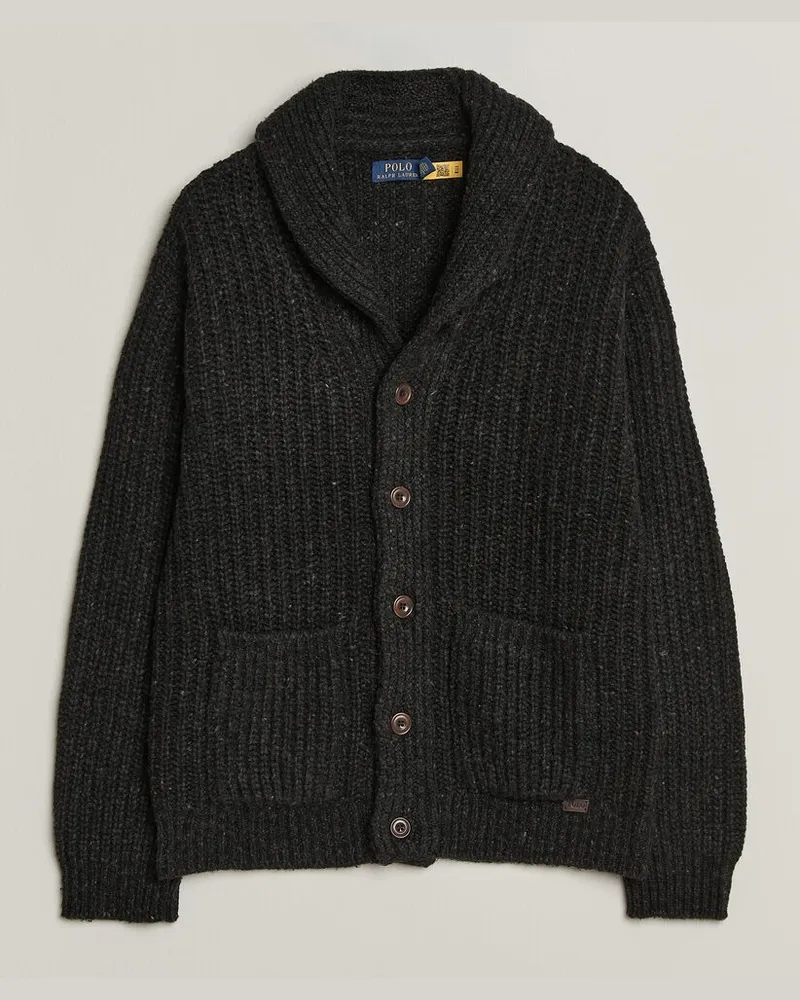 Ralph Lauren Wool Blend Shawl Collar Cardigan Black Marl Schwarz