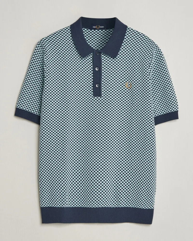 Fred Perry Checkboard Knitted Polo Dark Airforce Mehrfarbig