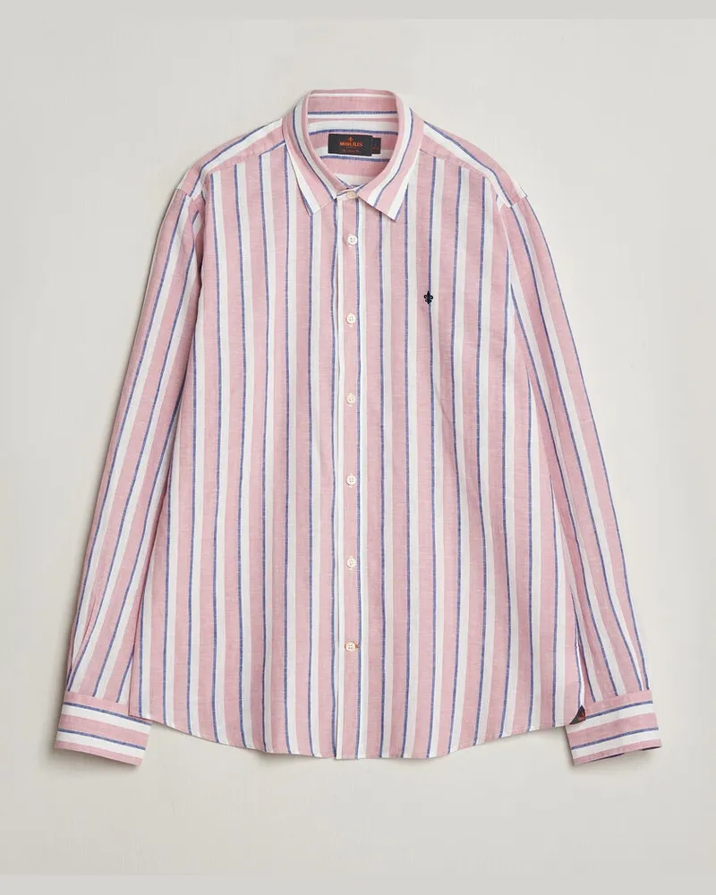 Morris Douglas Linen Striped Shirt Red/White Blau