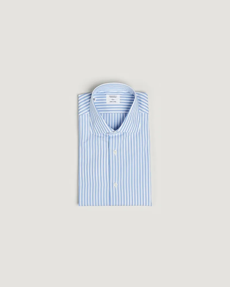 MAZZARELLI Soft Cotton/Stretch Cut Away Shirt Light Blue Stripe Blau