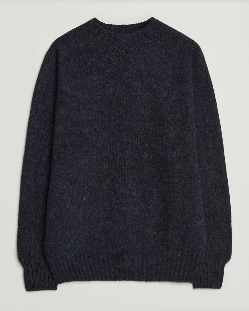 Sunspel Brushed Shetland Crew Neck Dark Navy Blau