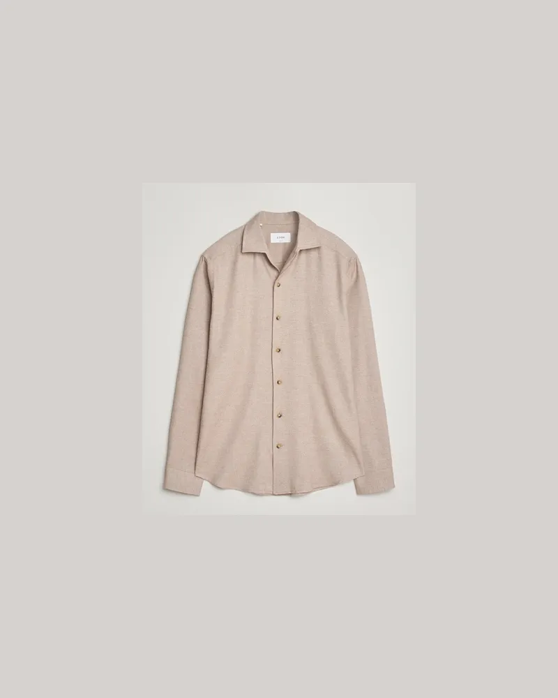 Eton Casual Fit One Piece Collar Flannel Shirt Beige Beige