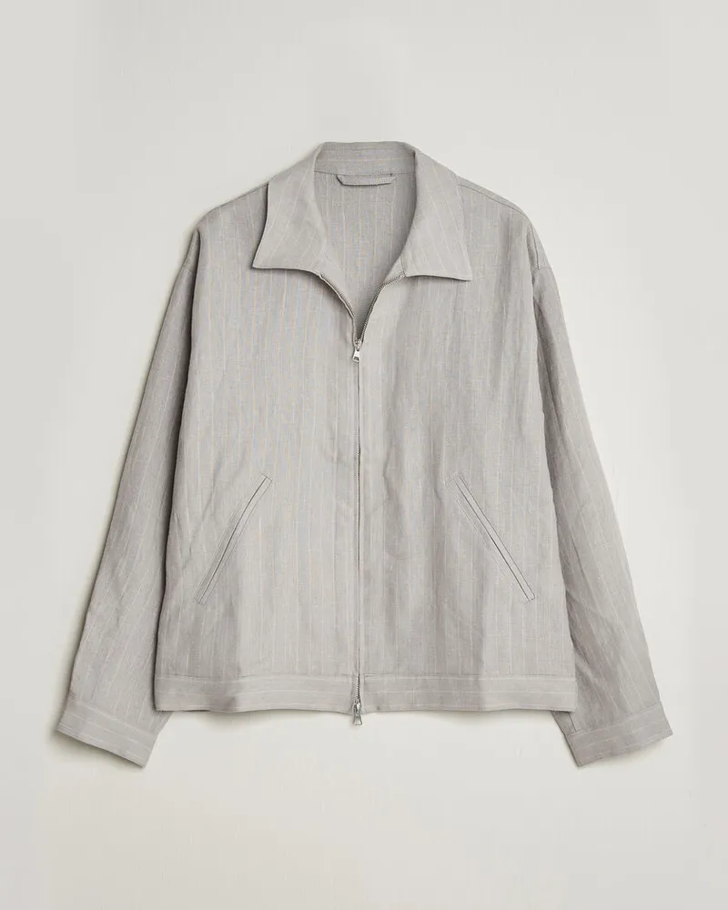 NN 07 Petrus Pinstriped Linen Full Zip Overshirt Grey Grau