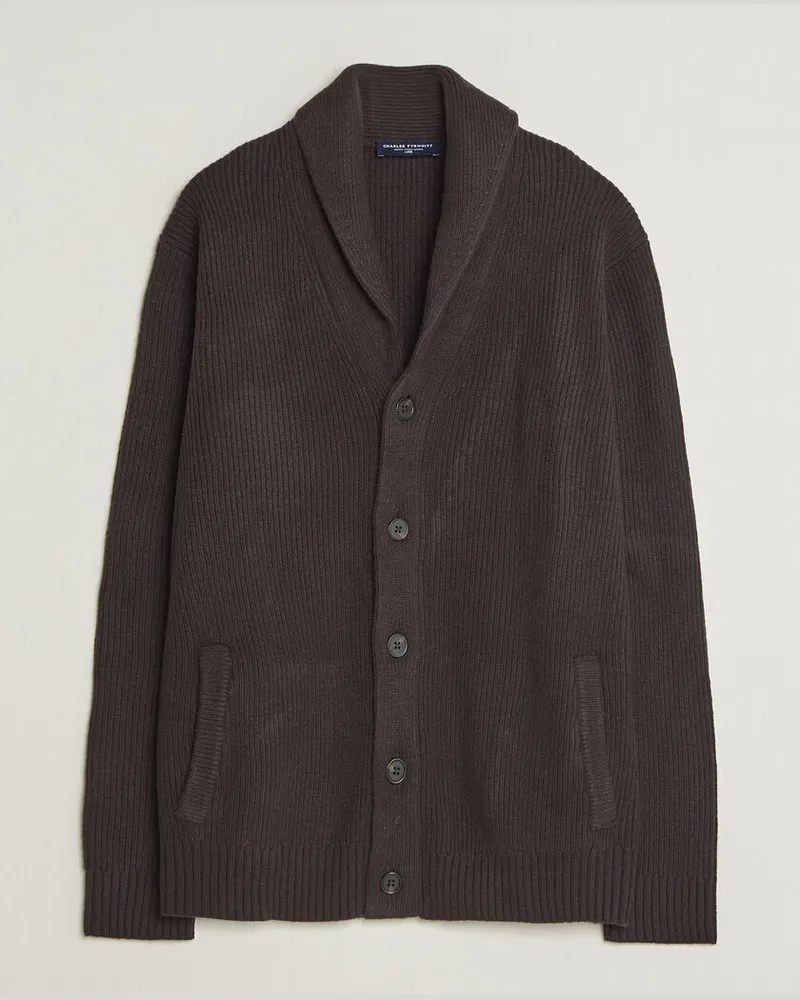 Charles Tyrwhitt Chunky Merino Shawl Neck Cardigan Chocolate Braun
