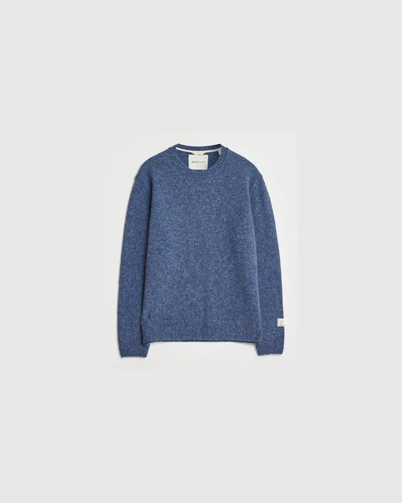 Gant Scottish Wool Knitted Crew Neck Sweater Marine Melange Blau