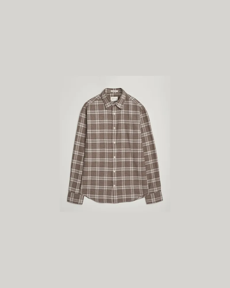Gant Regular Fit Checked Flannel Shirt Dark Hazelnut Melange Braun