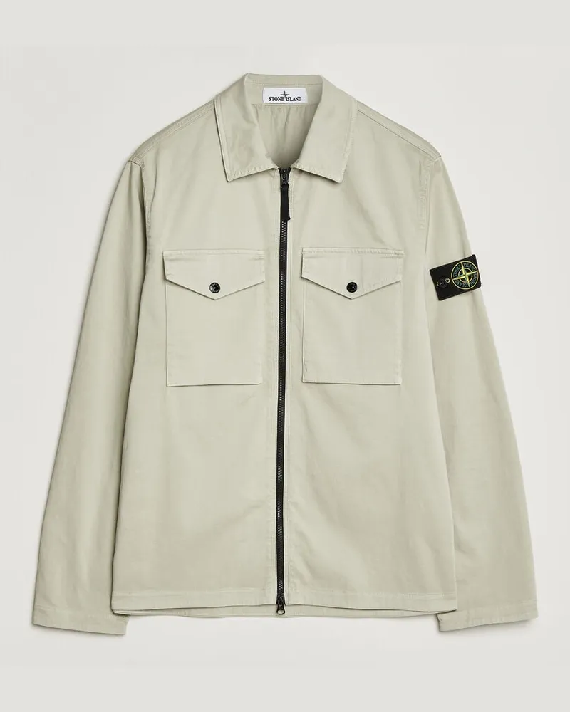 Stone Island Organic Cotton Satin Stretch Zip Overshirt Sand Beige