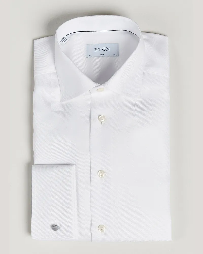 Eton Slim Fit Twill Double Cuff Shirt White Weiß