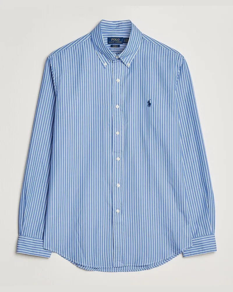 Ralph Lauren Custom Fit Poplin Striped Shirt Medium Blue Blau