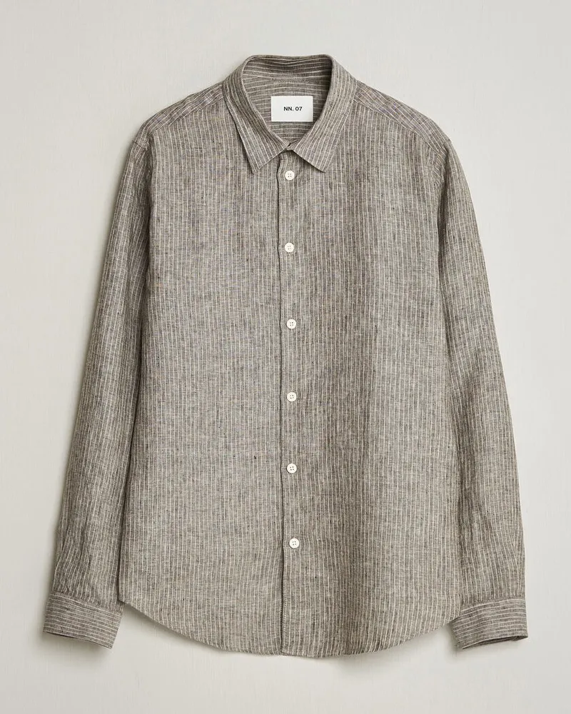 NN 07 Enzo Linen Shirt Clay Stripe Grau