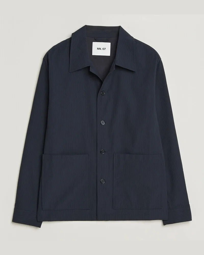 NN 07 Blaze Seersucker Overshirt Navy Blue Blau