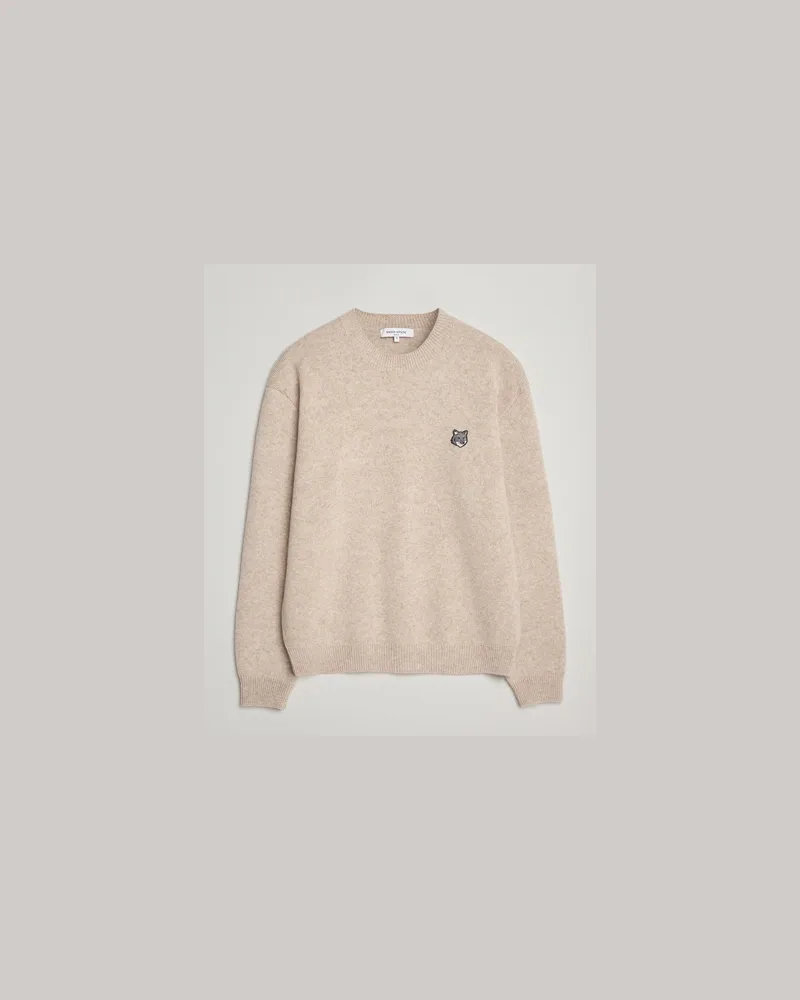 Kitsuné Grey Fox Head Milano Lambswool Sweater Tan Beige Beige