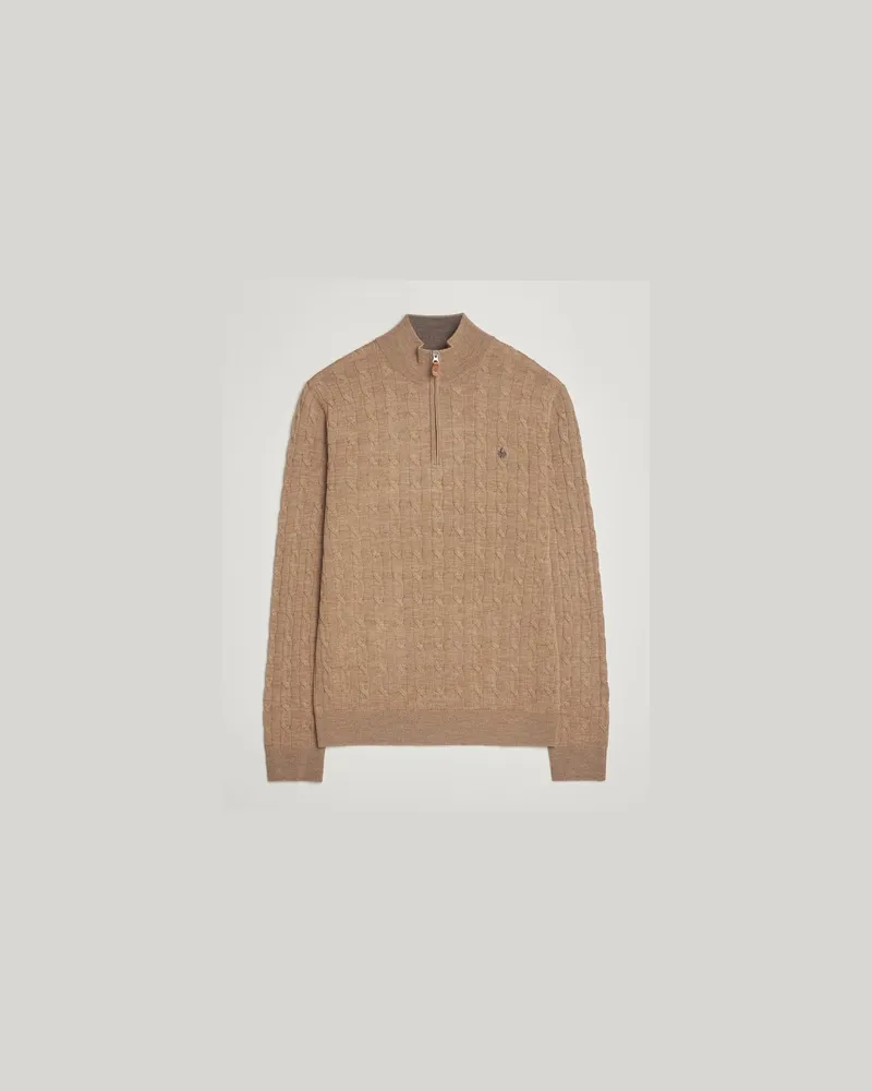 Morris Merino Cable Half Zip Camel Beige