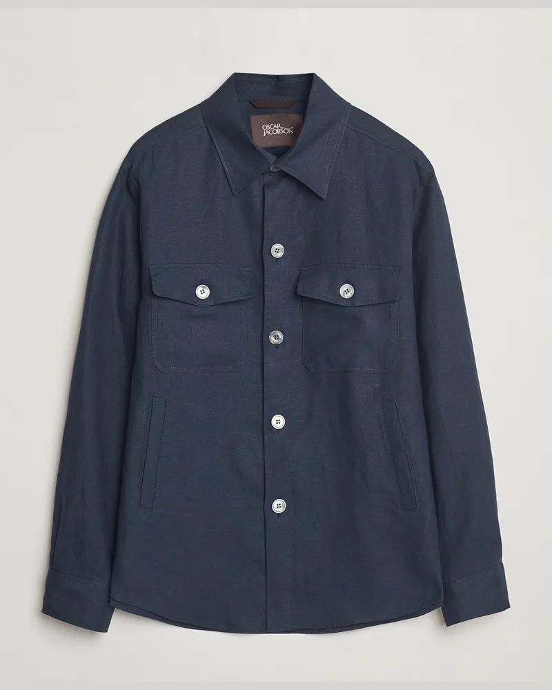 Oscar Jacobson Maverick Linen Shirt Jacket Navy Blau