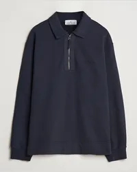 Stone Island Garment Dyed Fleece Zip Polo Navy Blue Blau