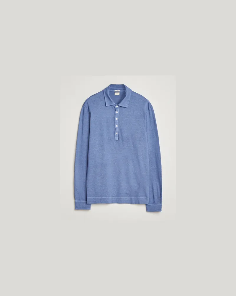 Massimo Alba Raya Cotton/Linen Long Sleeve Polo Tulip Blau