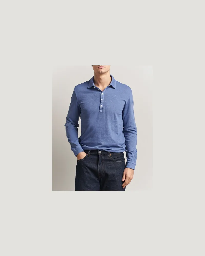 Massimo Alba Raya Cotton/Linen Long Sleeve Polo Tulip Blau