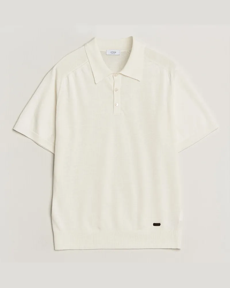 Eton Cotton Linen Fine Knit Polo White Weiß