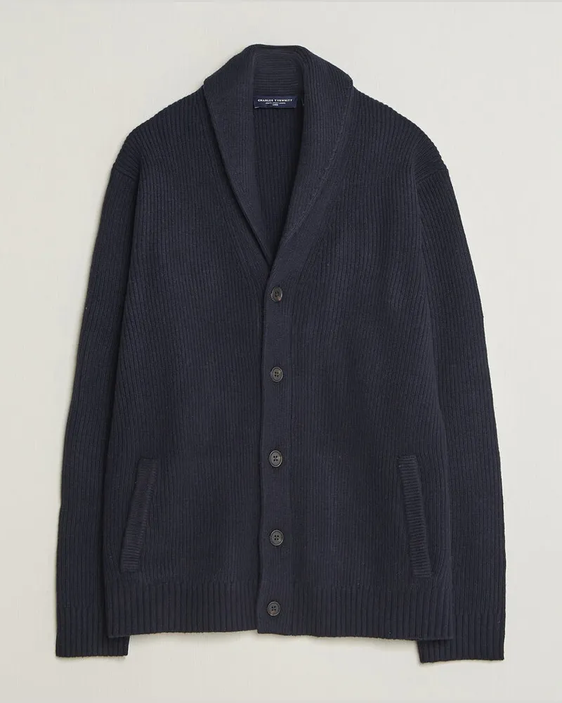 Charles Tyrwhitt Chunky Merino Shawl Neck Cardigan Navy Blau