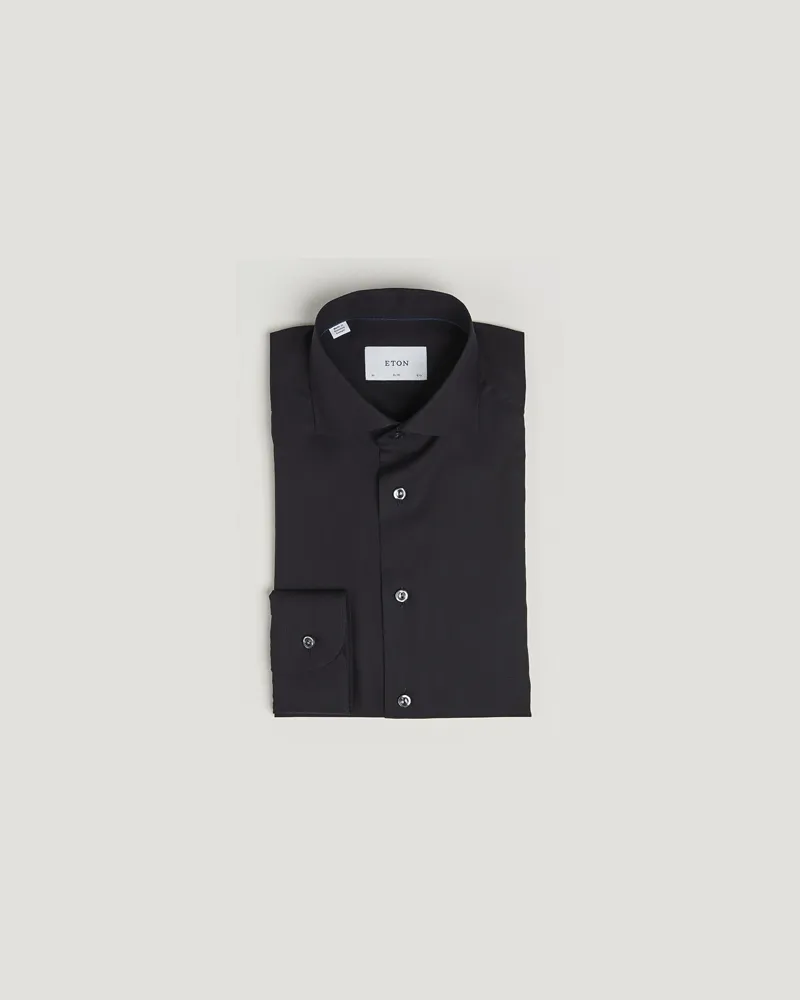 Eton Slim Fit Wrinkle Free Flannel Shirt Black Schwarz
