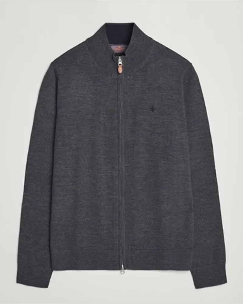 Morris Merino Full Zip Cardigan Dark Grey Grau