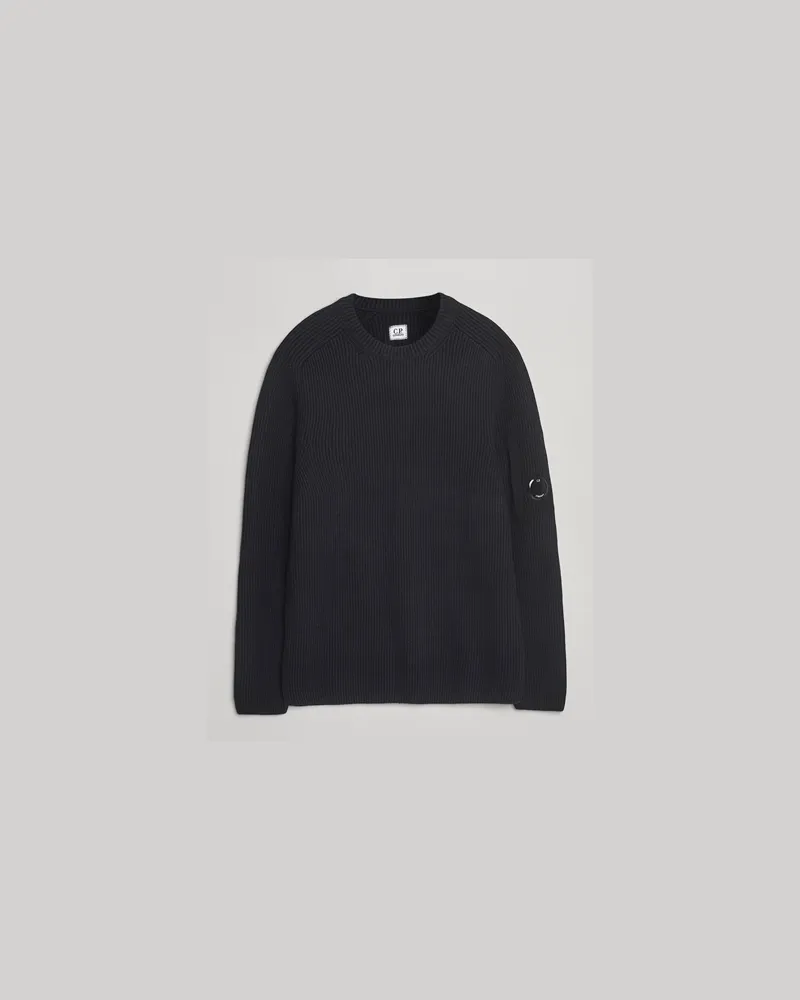 C.P. Company Full Rib Knitted Cotton Crew Neck Black Schwarz
